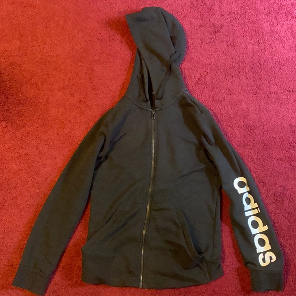 Adidas black full zip with hood sweat jacket sizeM